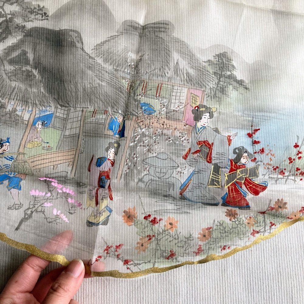 Vintage Set of Traditional Japanese Hand Painted Silks for fans 1 Large 9 Small - Picture 12 of 16